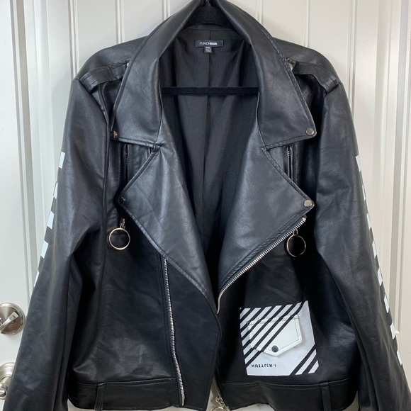 fashion nova Black Jacket Peace Race Faux Leather - Picture 12 of 12